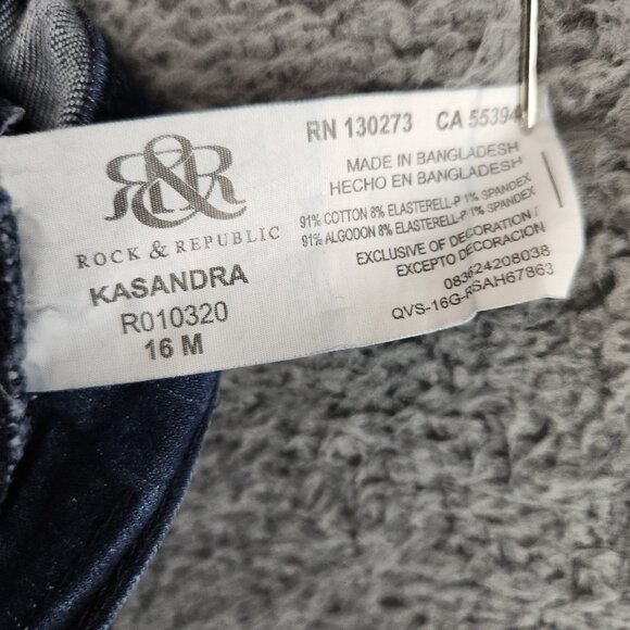 Rock & Republic Bootcut Jeans Women Size 16 Dark Blue Mid Rise Stretch Kassandra - Picture 4 of 11